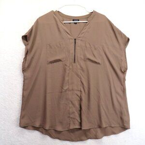 Torrid Blouse Womens Large Short Sleeve V Neck Zip Front Pockets Lightweight Top